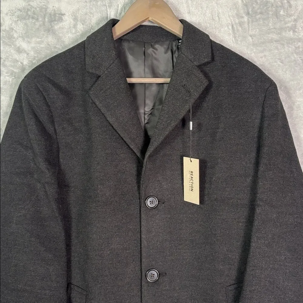 NWT Nee Kenneth Cole Reaction Charcoal Classic Fit Long Overcoat Size 40R